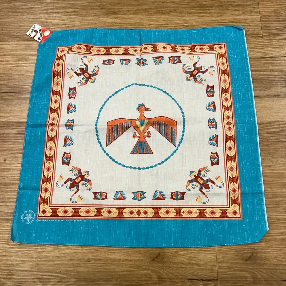 Vintage 1980s Deadstock Thunderbird Southwestern Bandana USA Made NOS 22x22 -